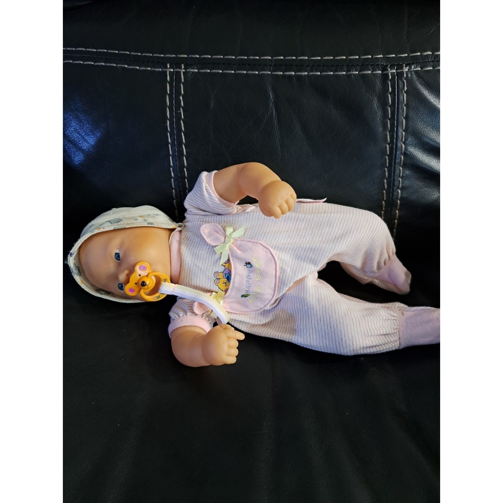 VTG Zapf Creation Baby Doll Brown Sleepy Eyes Cloth Weighted Body‎ 18" 1998 90s